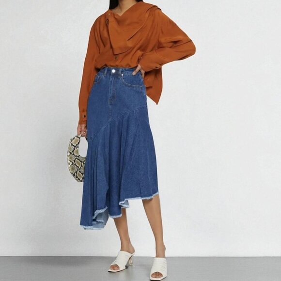 xSmall Falmer Heritage Asymmetrical Fringe Denim‎ Maxi Skirt - Picture 1 of 8